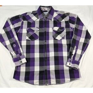 Ace of Diamond USA Mens Large Purple Black Plaid Western Button Down Shirt